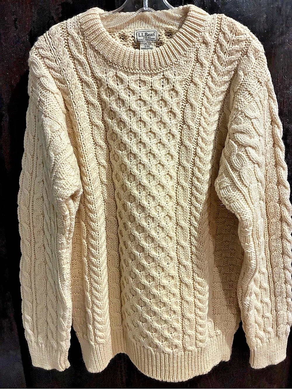 Vintage L.L. Bean Irish Fisherman Sweater 100% Wool Made In Ireland M Ivory